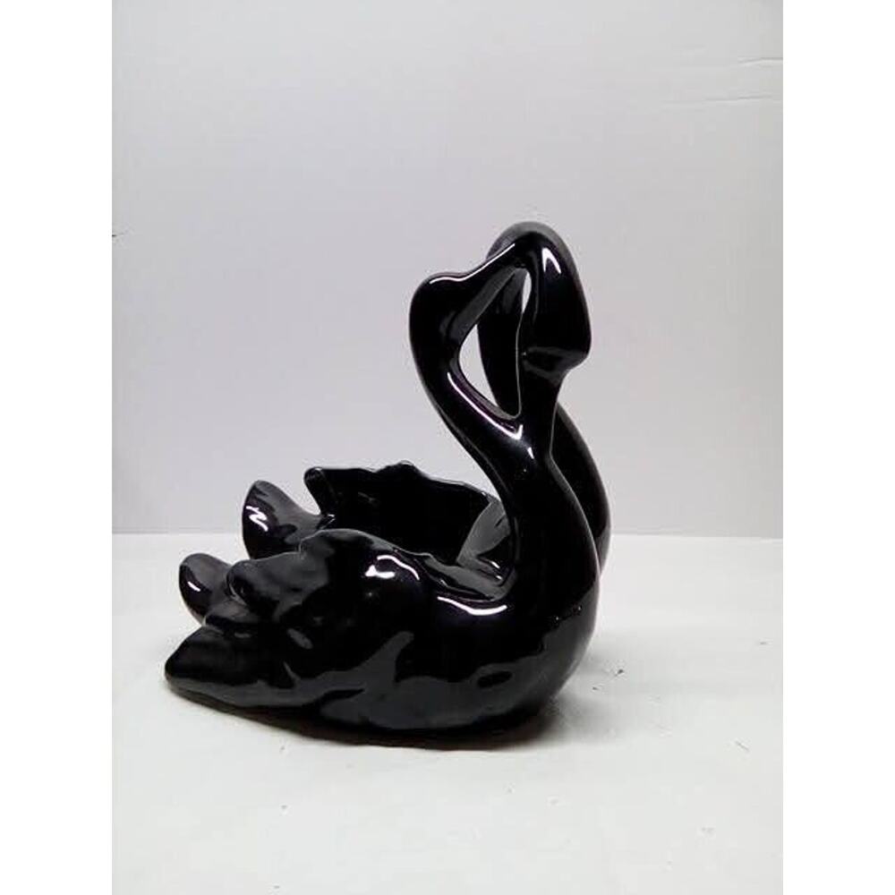 Vintage~USA #521~Camark~Double Black Swan Planter~7"H~(B20)